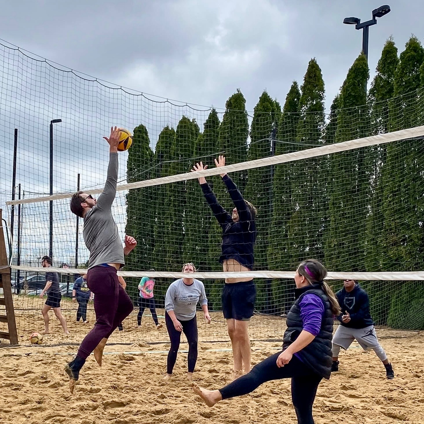 Sand volleyball action shot